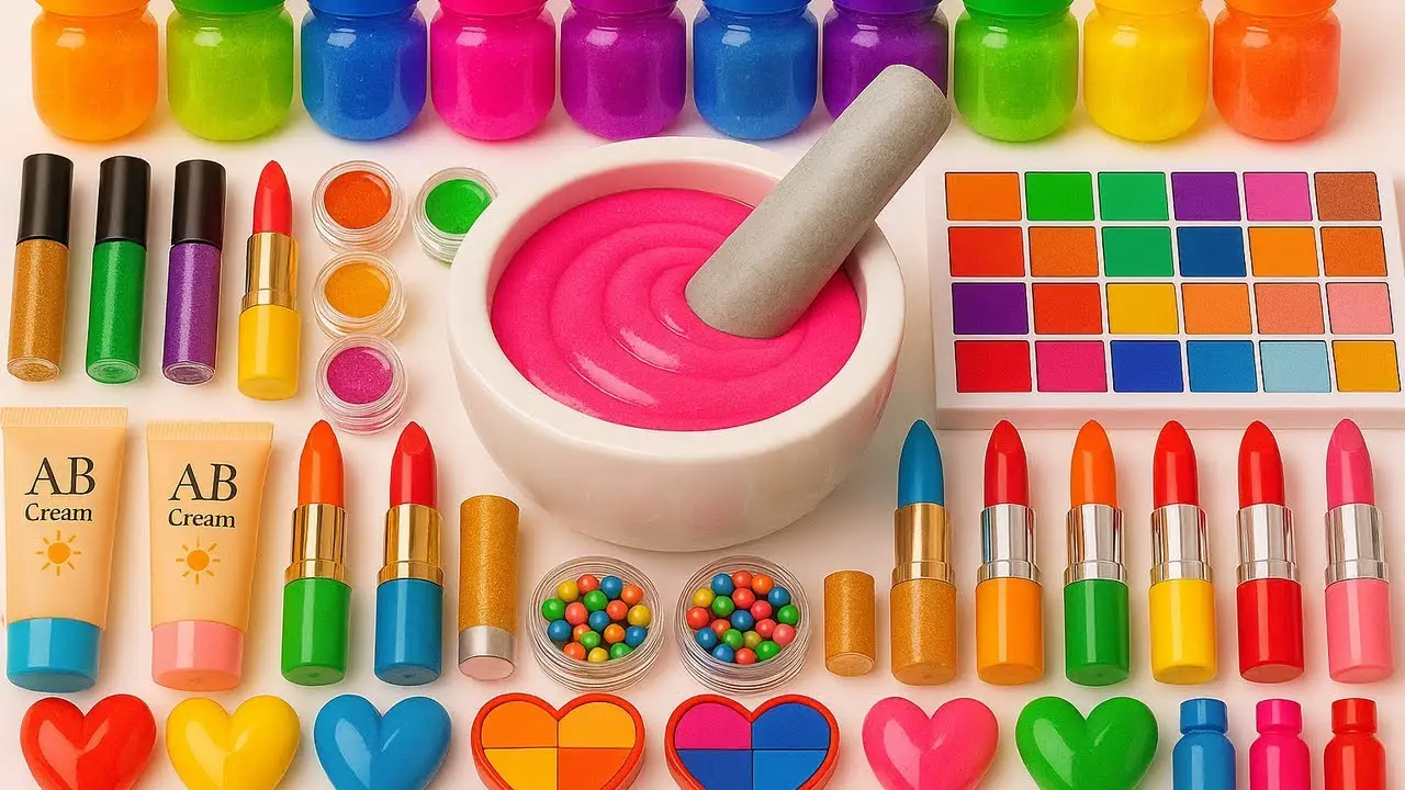 Satisfying Video How To Make Rainbow Slime Mixing Makeup Cosmetics Glitters ASMR Slime Relax