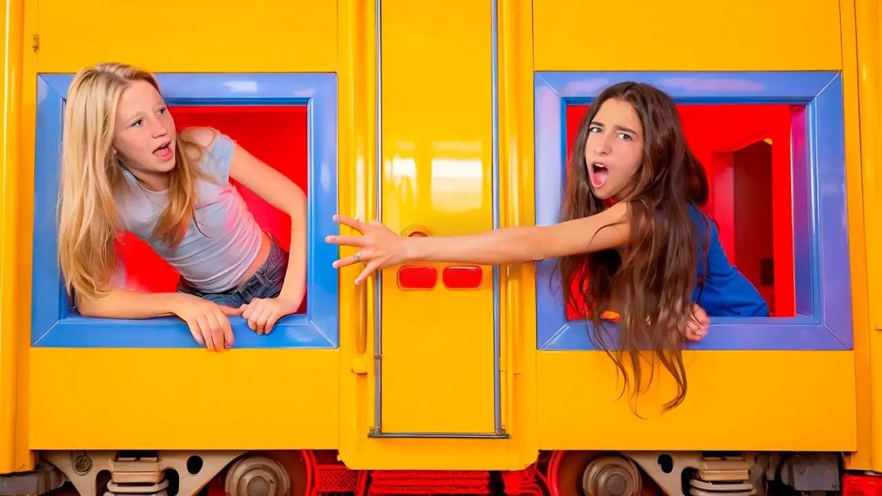 Nastya and Evelyn playing Hide and Seek at the amusement park