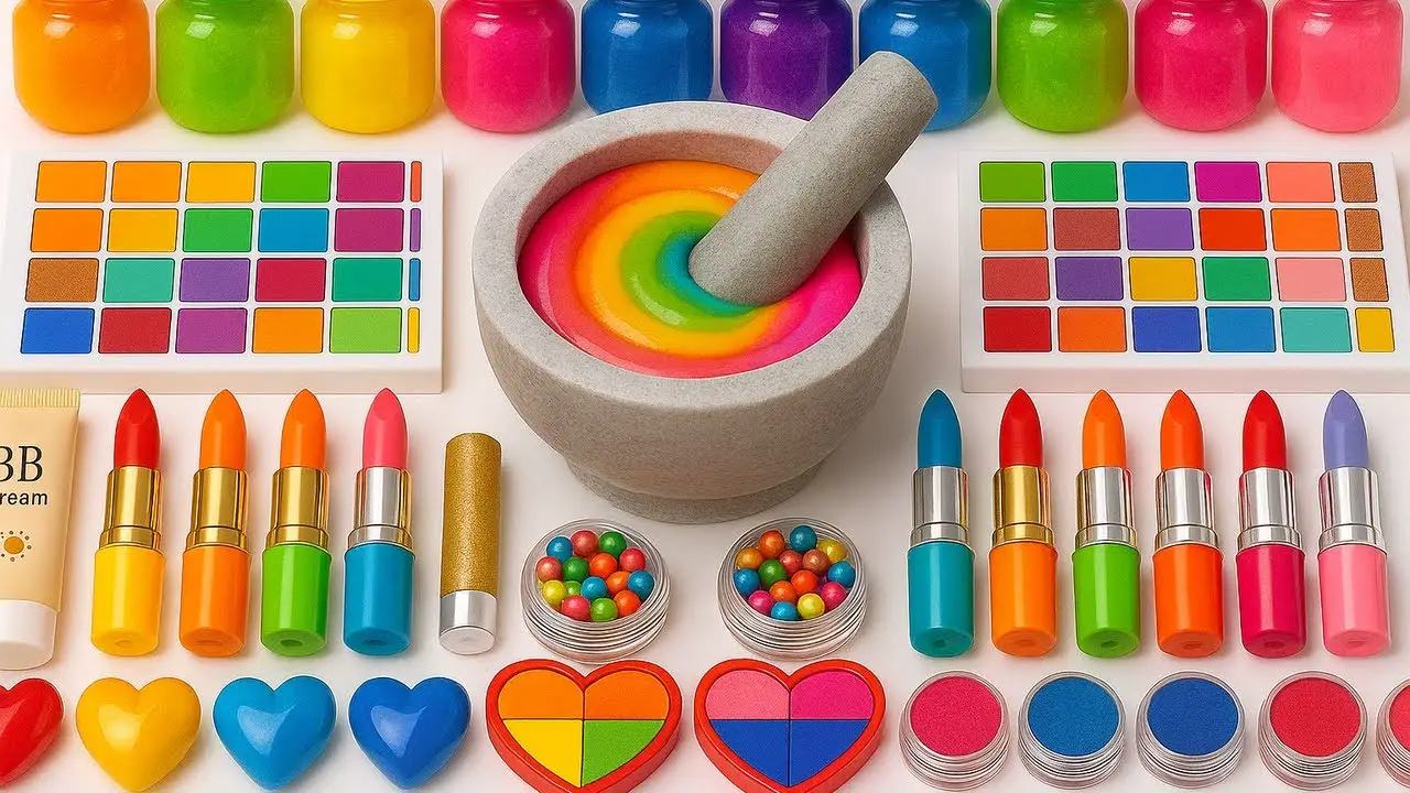 Satisfying Video DIY Making Rainbow Slime Mixing Makeup Stress Ball Lip Balm ASMR Slime Relax